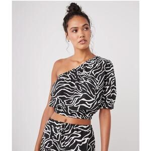 RAILS NWT Evy One Shoulder Blouse in Black White Contour Lines  // L